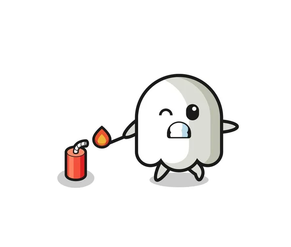Ghost Mascot Illustration Playing Firecracker Cute Design — 图库矢量图片