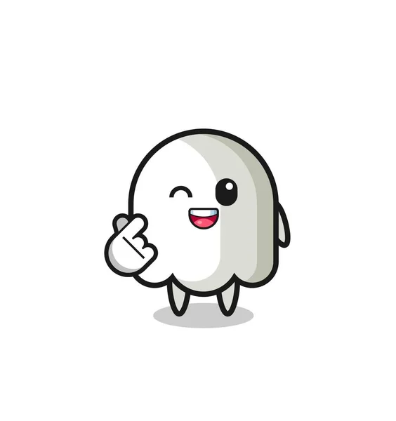 Ghost Character Doing Korean Finger Heart Cute Design — Stock Vector