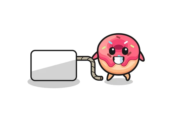 Donut Cartoon Está Puxando Banner Design Bonito —  Vetores de Stock