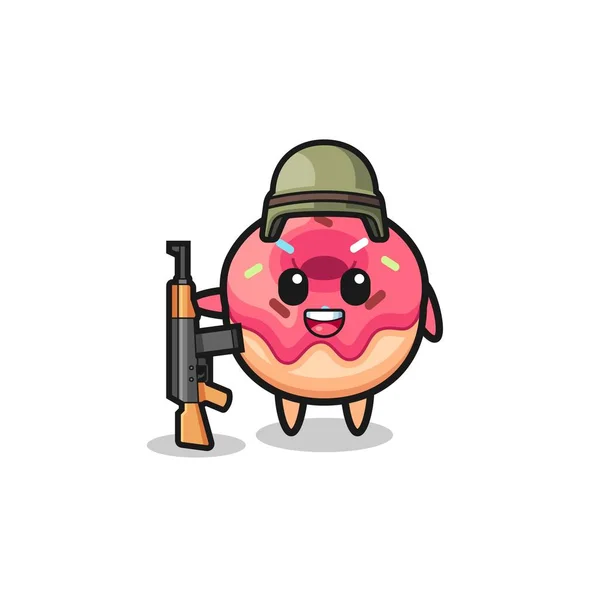 Mascota Donut Lindo Como Soldado Lindo Diseño — Archivo Imágenes Vectoriales