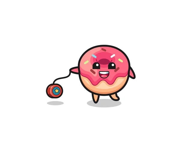 Cartoon Van Schattig Donut Spelen Van Een Yoyo Schattig Ontwerp — Stockvector