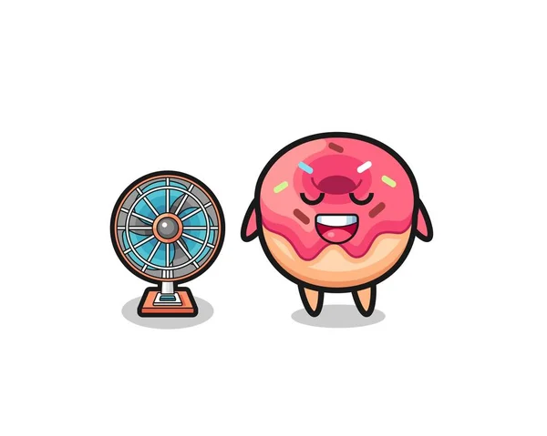 Donut Lindo Está Pie Delante Del Ventilador Lindo Diseño — Vector de stock