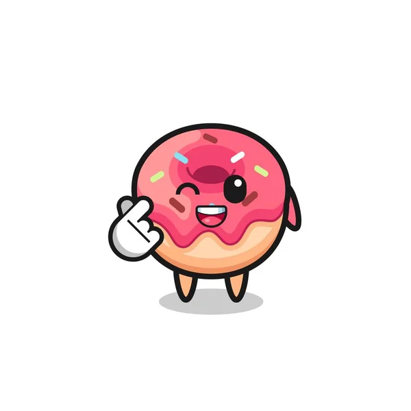 Personagem Donut Fazendo Coreano Dedo Coração Projeto Bonito — Vetor de Stock