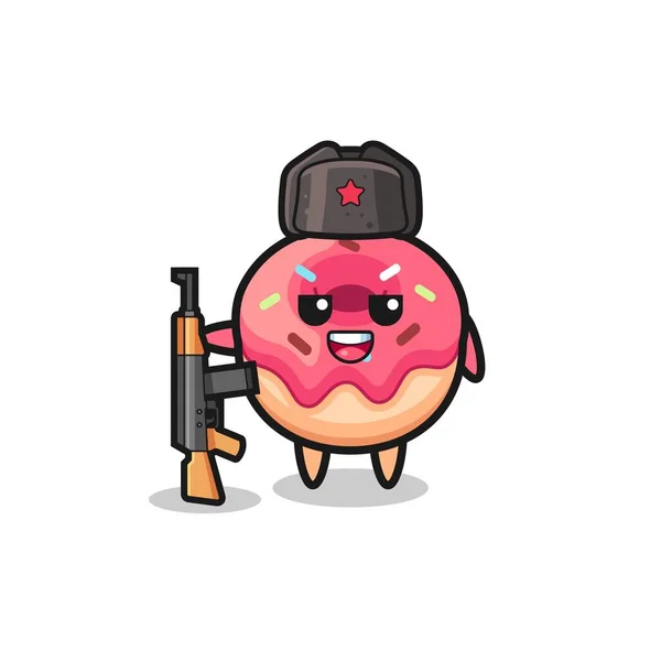 Dibujos Animados Donut Lindo Como Ejército Ruso Lindo Diseño — Vector de stock