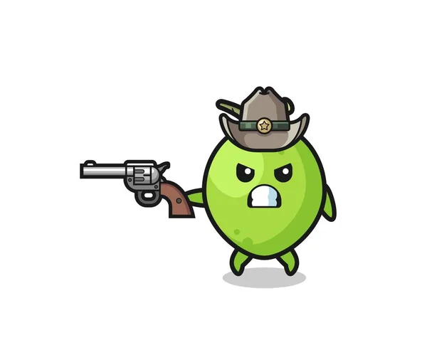 Coconut Cowboy Shooting Gun Cute Design — 图库矢量图片