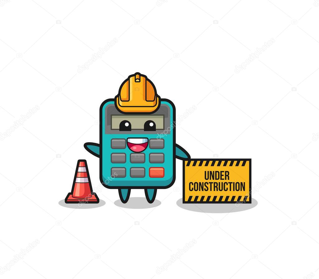 illustration of calculator with under construction banner , cute design