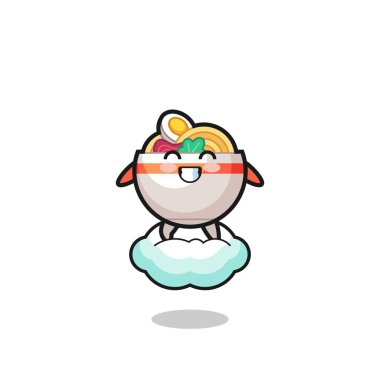 Şirin erişte kasesi çizimi havada süzülen bir bulutun üstünde, şirin bir tasarım