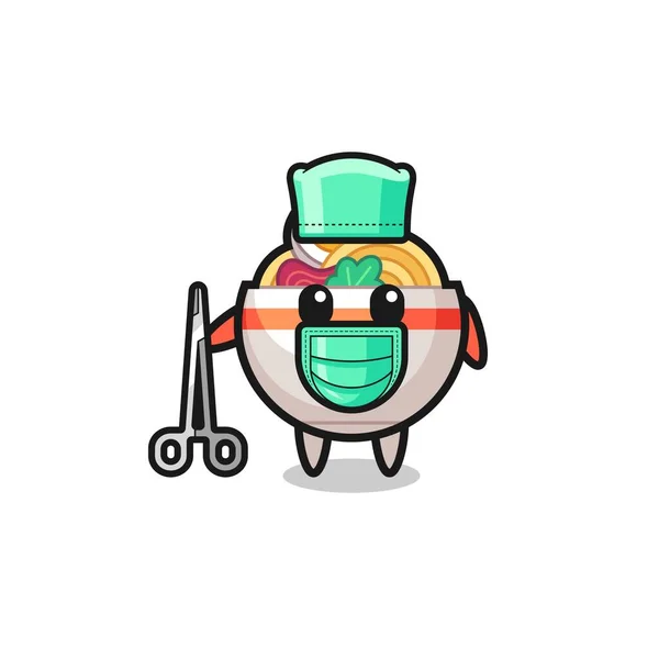 Surgeon Noodle Bowl Mascot Character Cute Design — Stock Vector