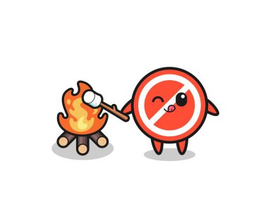 stop sign character is burning marshmallow , cute design