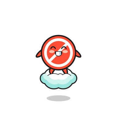 cute stop sign illustration riding a floating cloud , cute design