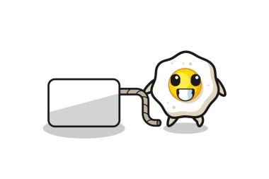 fried egg cartoon is pulling a banner , cute design
