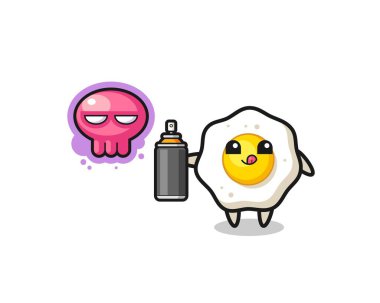 fried egg cartoon make a graffiti with a spray paint , cute design