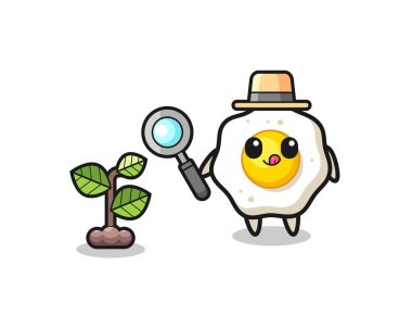 cute fried egg herbalist researching a plants , cute design