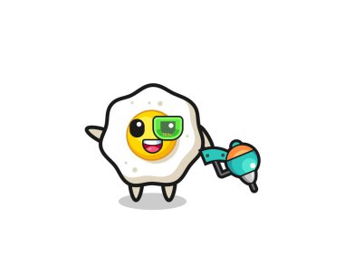 fried egg cartoon as future warrior mascot , cute design
