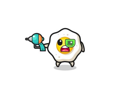 cute fried egg holding a future gun , cute design