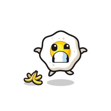 fried egg cartoon is slip on a banana peel , cute design