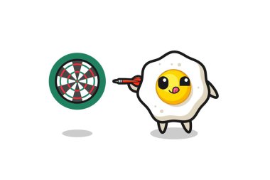 cute fried egg is playing dart , cute design