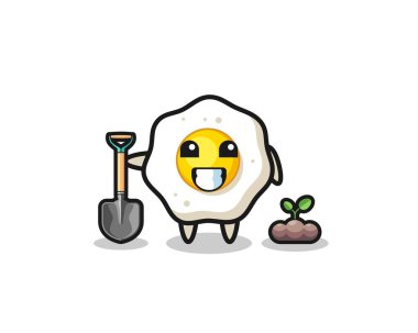 cute fried egg cartoon is planting a tree seed , cute design