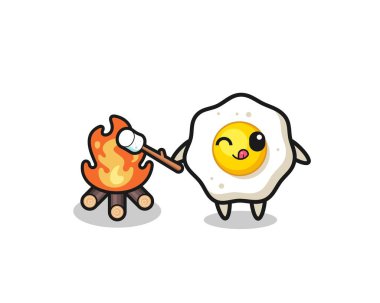 fried egg character is burning marshmallow , cute design