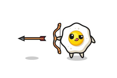 illustration of fried egg character doing archery , cute design