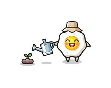 cute fried egg is watering plant seeds , cute design