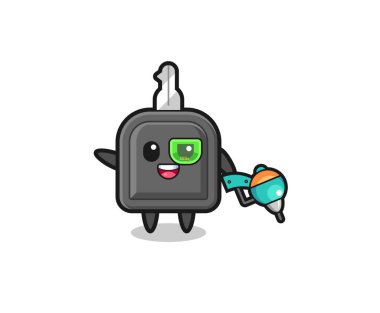 car key cartoon as future warrior mascot , cute design
