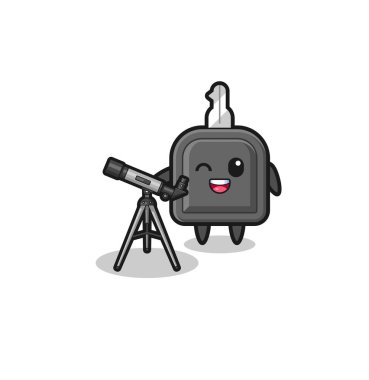 car key astronomer mascot with a modern telescope , cute design