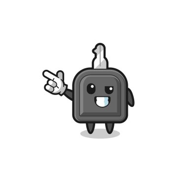 car key mascot pointing top left , cute design