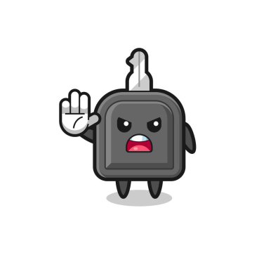 car key character doing stop gesture , cute design