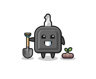 cute car key cartoon is planting a tree seed , cute design