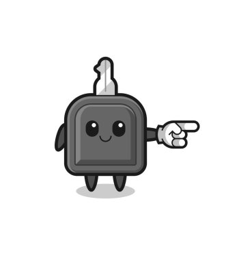 car key mascot with pointing right gesture , cute design