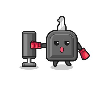 car key boxer cartoon doing training with punching bag , cute design