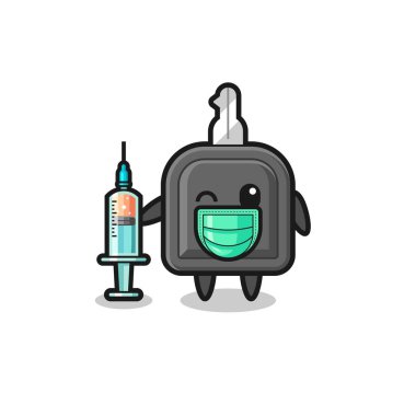 car key mascot as vaccinator , cute design