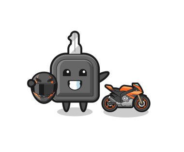 cute car key cartoon as a motorcycle racer , cute design
