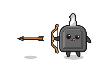 illustration of car key character doing archery , cute design