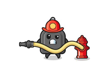 car key cartoon as firefighter mascot with water hose , cute design