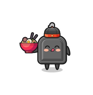 car key as Chinese chef mascot holding a noodle bowl , cute design