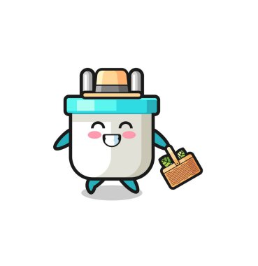 electric plug herbalist character searching a herbal , cute design