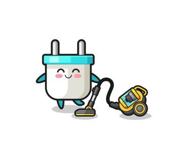 cute electric plug holding vacuum cleaner illustration , cute design
