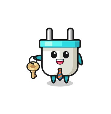 cute electric plug as a real estate agent mascot , cute design