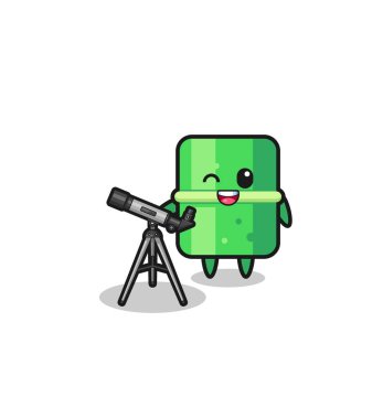 bamboo astronomer mascot with a modern telescope , cute design