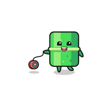 cartoon of cute bamboo playing a yoyo , cute design