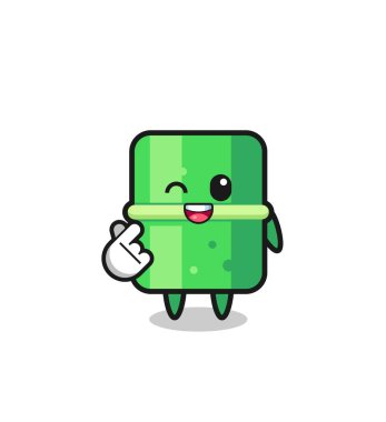 bamboo character doing Korean finger heart , cute design