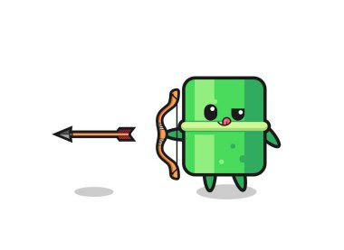 illustration of bamboo character doing archery , cute design