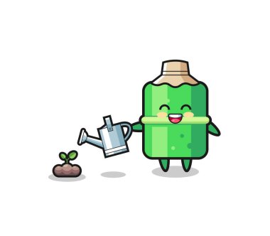 cute bamboo is watering plant seeds , cute design