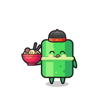 bamboo as Chinese chef mascot holding a noodle bowl , cute design