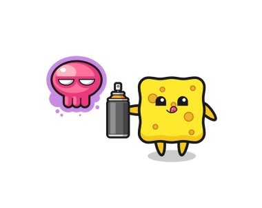 sponge cartoon make a graffiti with a spray paint , cute design