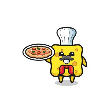 sponge character as Italian chef mascot , cute design