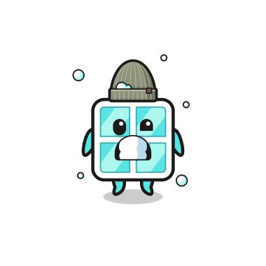 cute cartoon window with shivering expression , cute design
