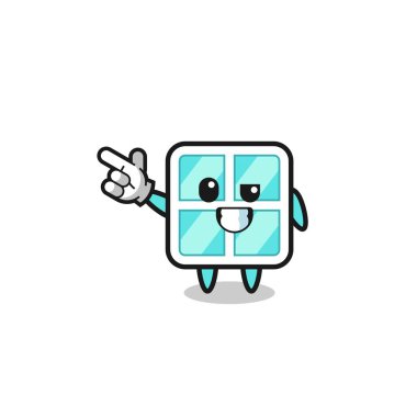 window mascot pointing top left , cute design